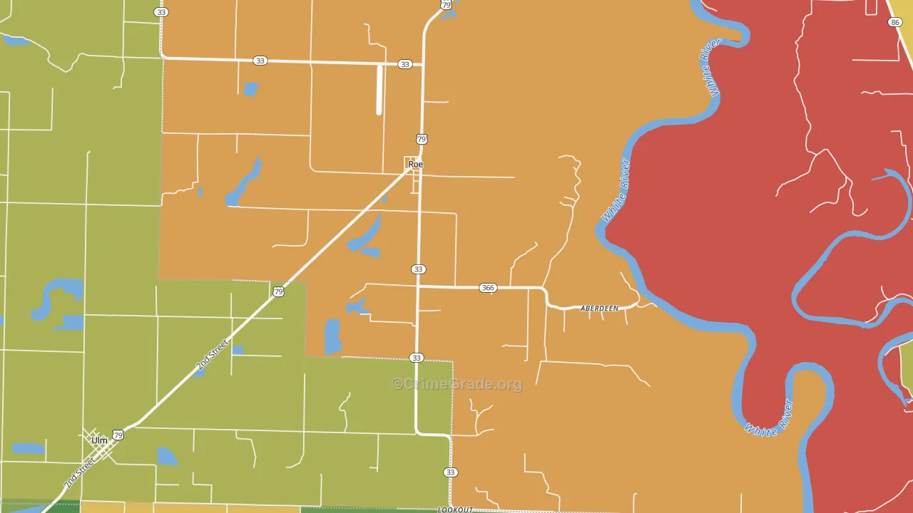 Roe, AR Map of Theft Rates