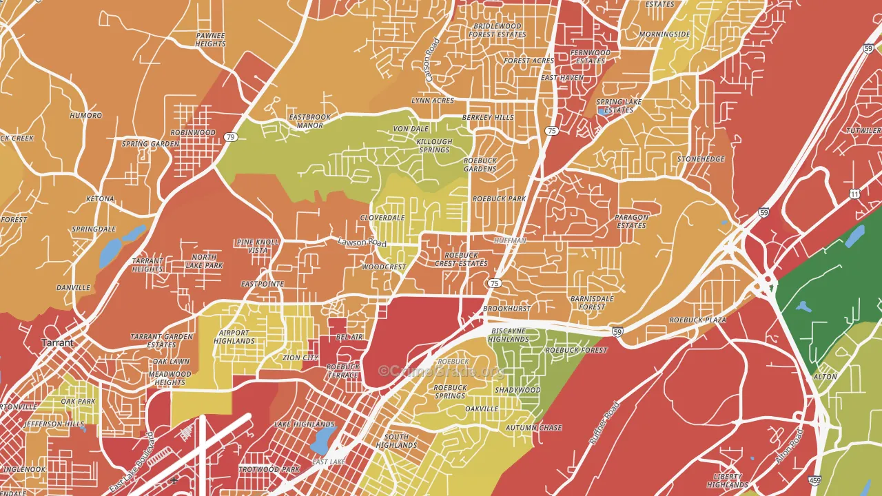 Roebuck, Birmingham, AL Map of Theft Rates
