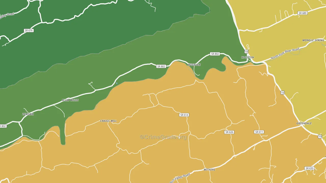 Roebuck, VA Map of Theft Rates