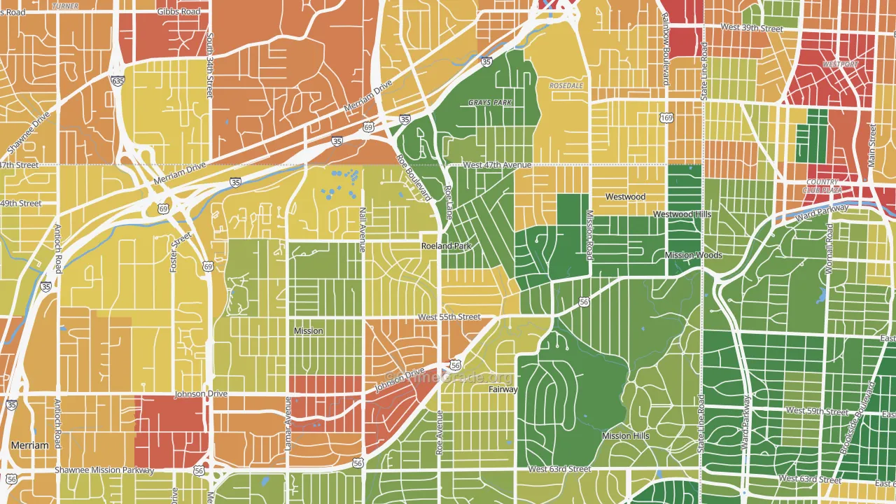 Roeland Park, KS Map of Theft Rates