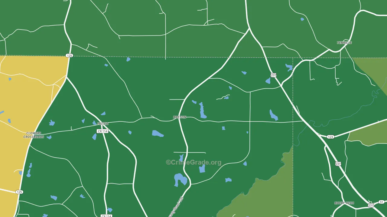 Roeton, AL Map of Theft Rates