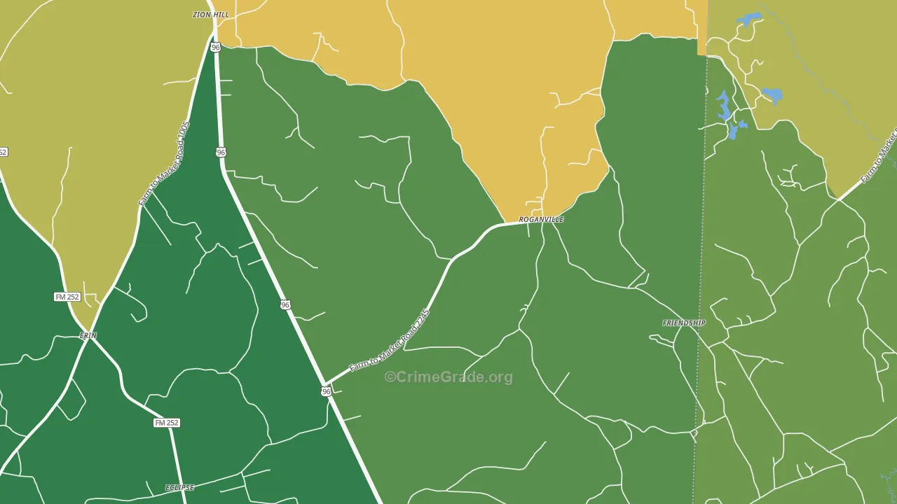 Roganville, TX Map of Theft Rates