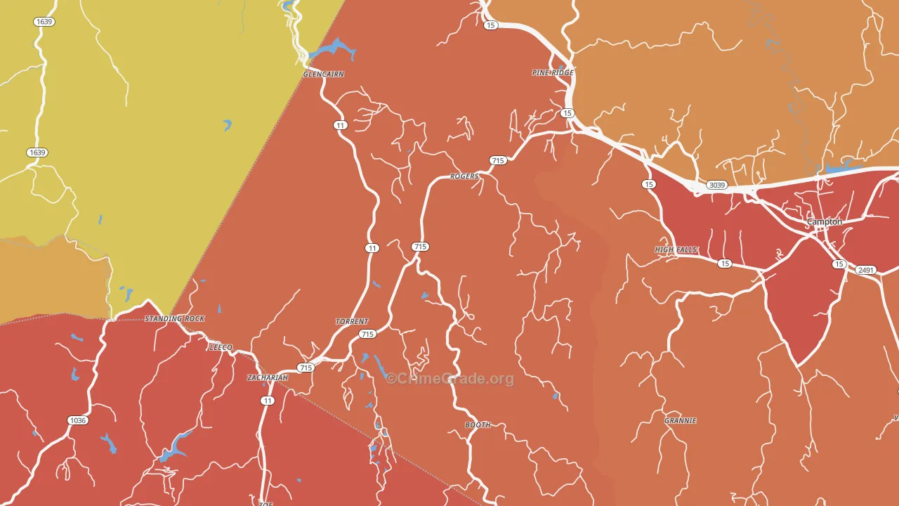 Rogers, KY Map of Theft Rates