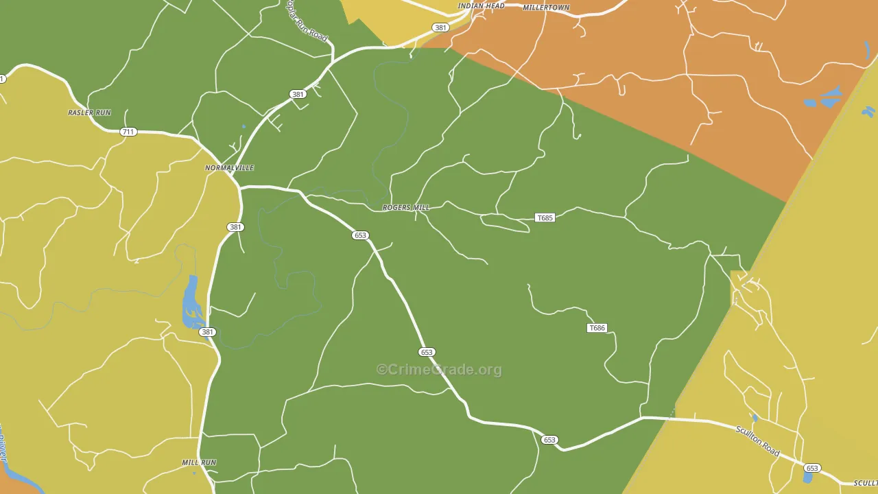 Rogers Mill, PA Map of Theft Rates