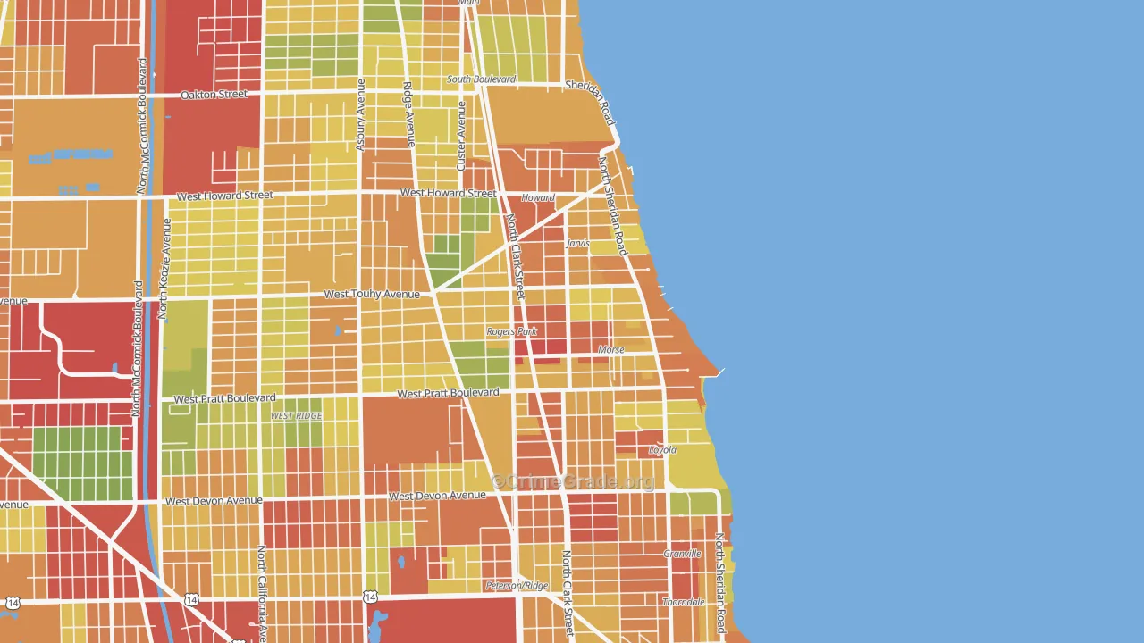 Rogers Park, Chicago, IL Map of Theft Rates