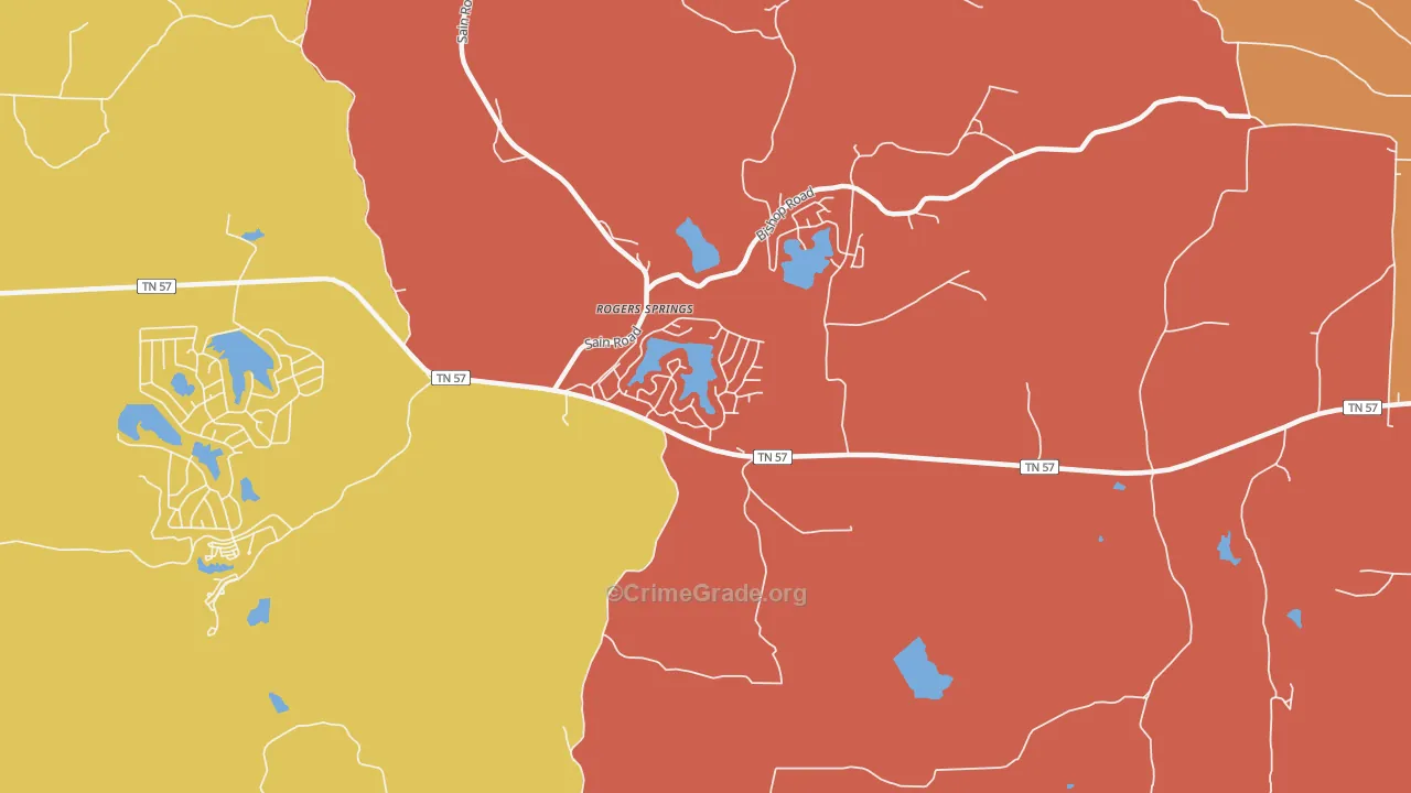 Rogers Spring, TN Map of Theft Rates
