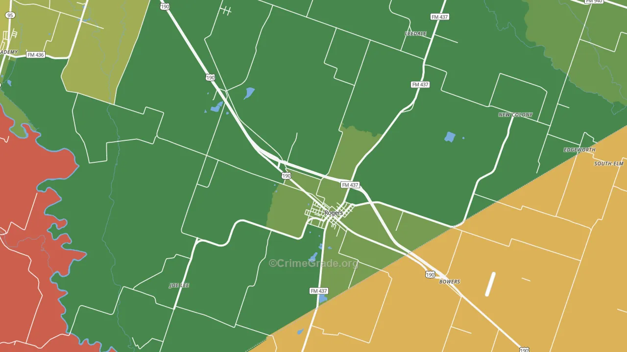 Rogers, TX Map of Theft Rates