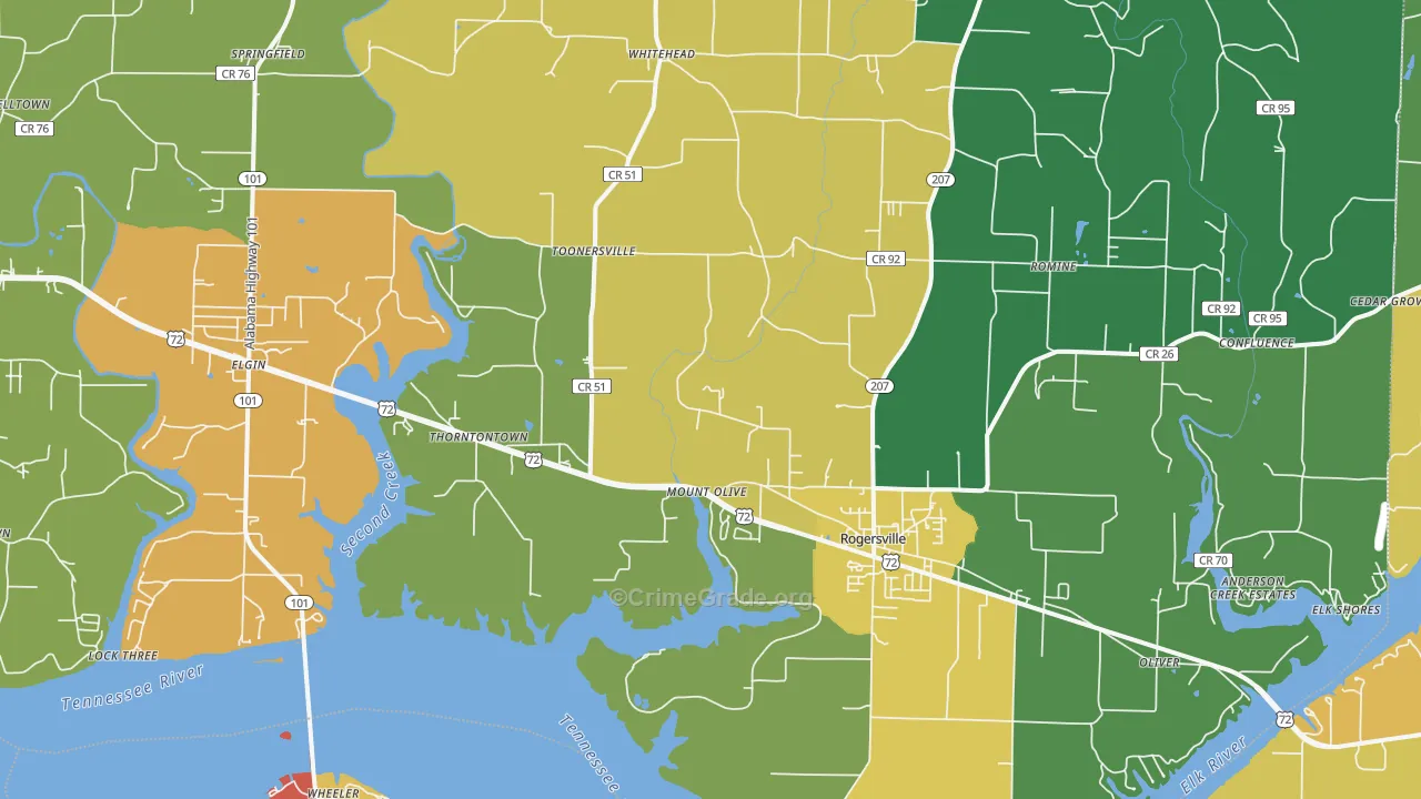 Rogersville, AL Map of Theft Rates