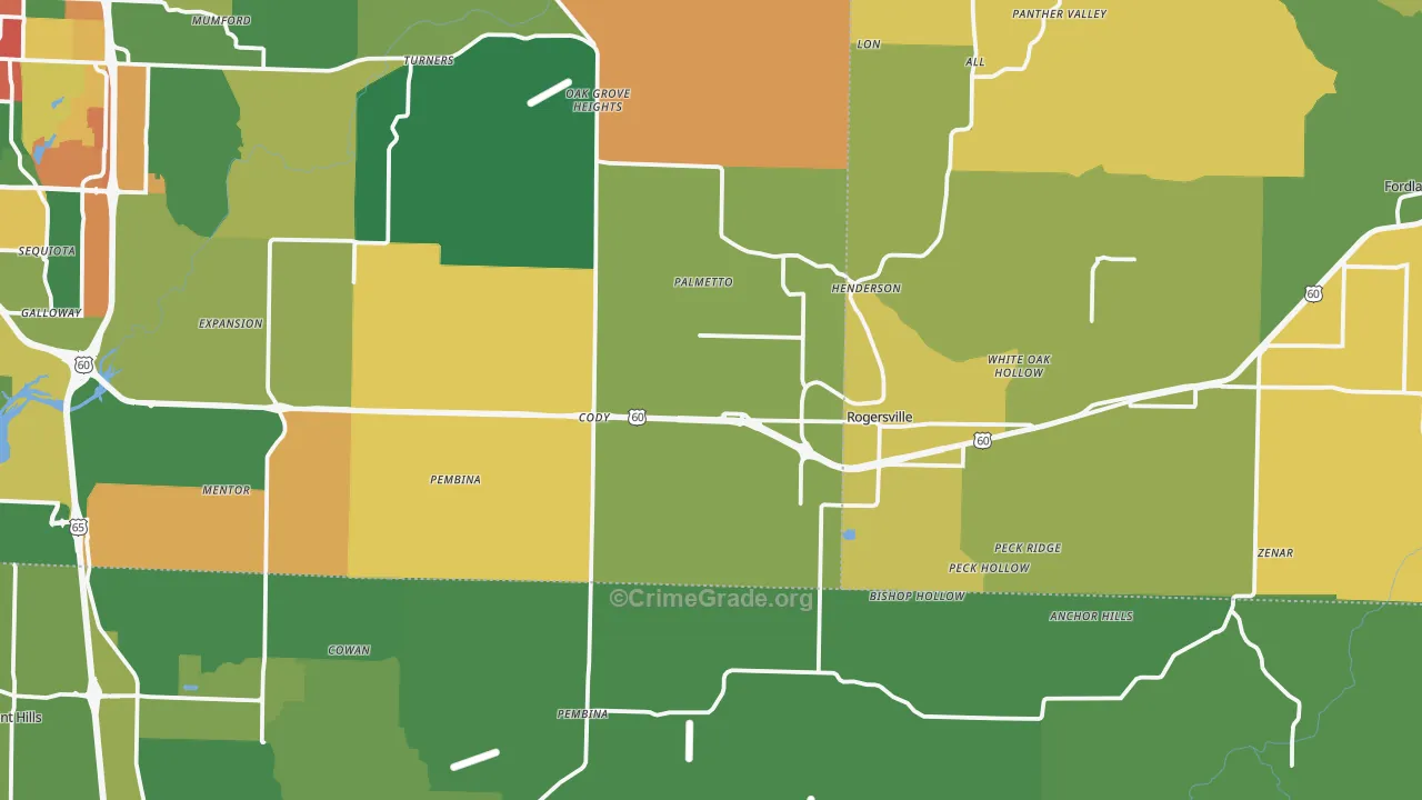 Rogersville, MO Map of Theft Rates