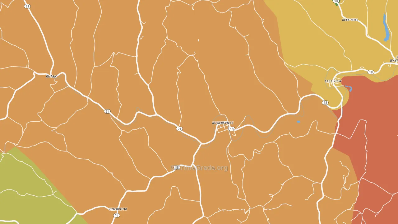 Rogersville, PA Map of Theft Rates