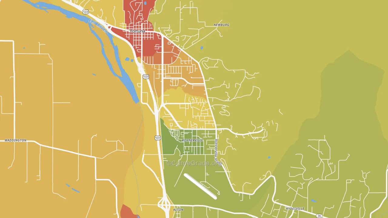 Rohnerville, Fortuna, CA Map of Theft Rates