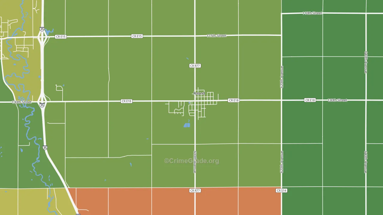 Roland, IA Map of Theft Rates