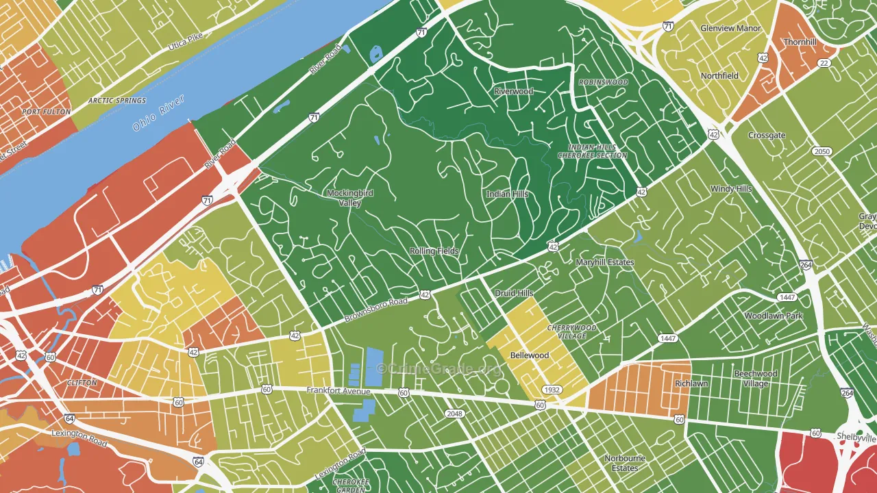 Rolling Fields, KY Map of Theft Rates