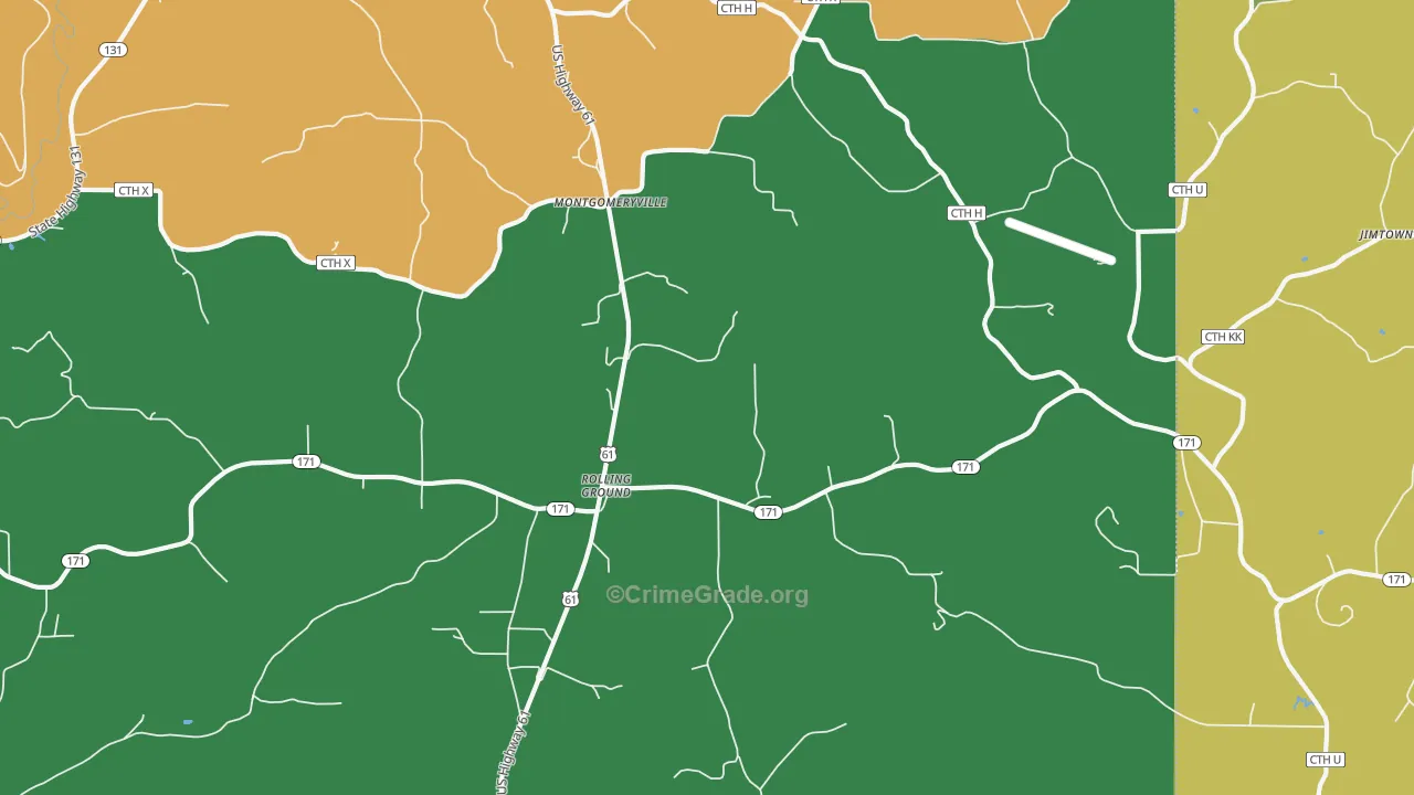 Rolling Ground, WI Map of Theft Rates
