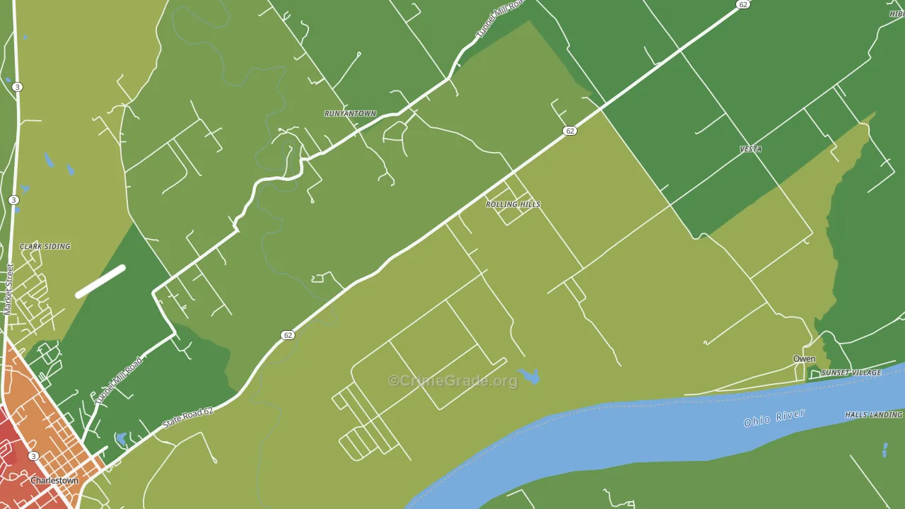 Rolling Hills, IN Map of Theft Rates