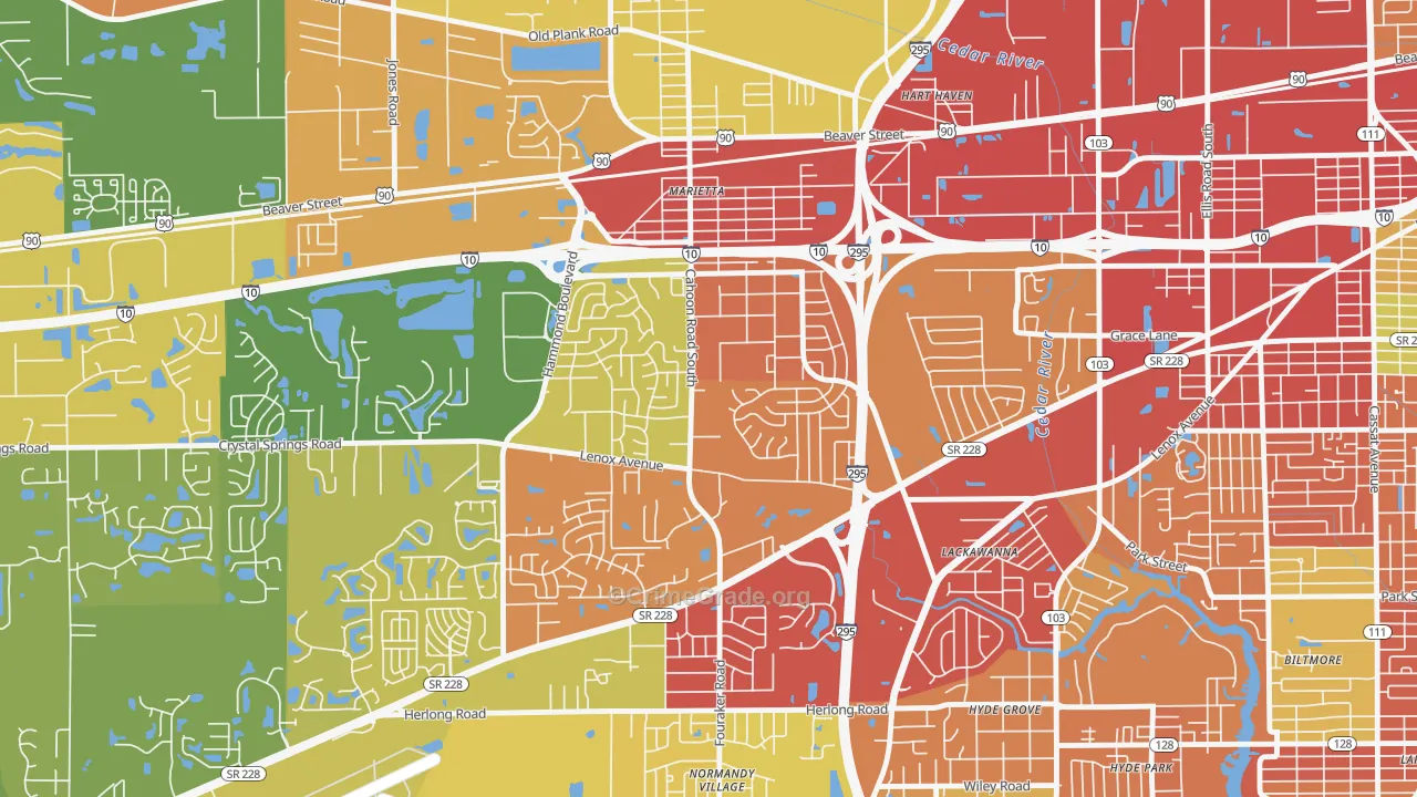Rolling Hills, Jacksonville, FL Map of Theft Rates