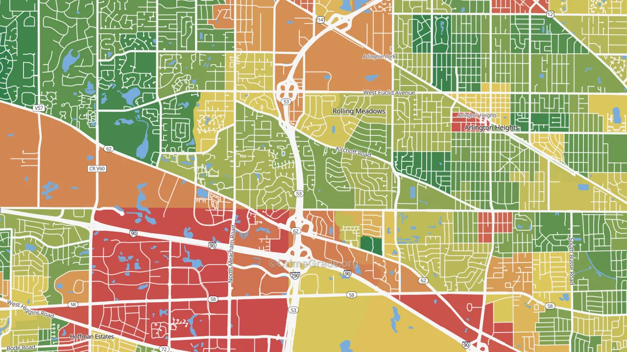 Rolling Meadows, IL Map of Theft Rates