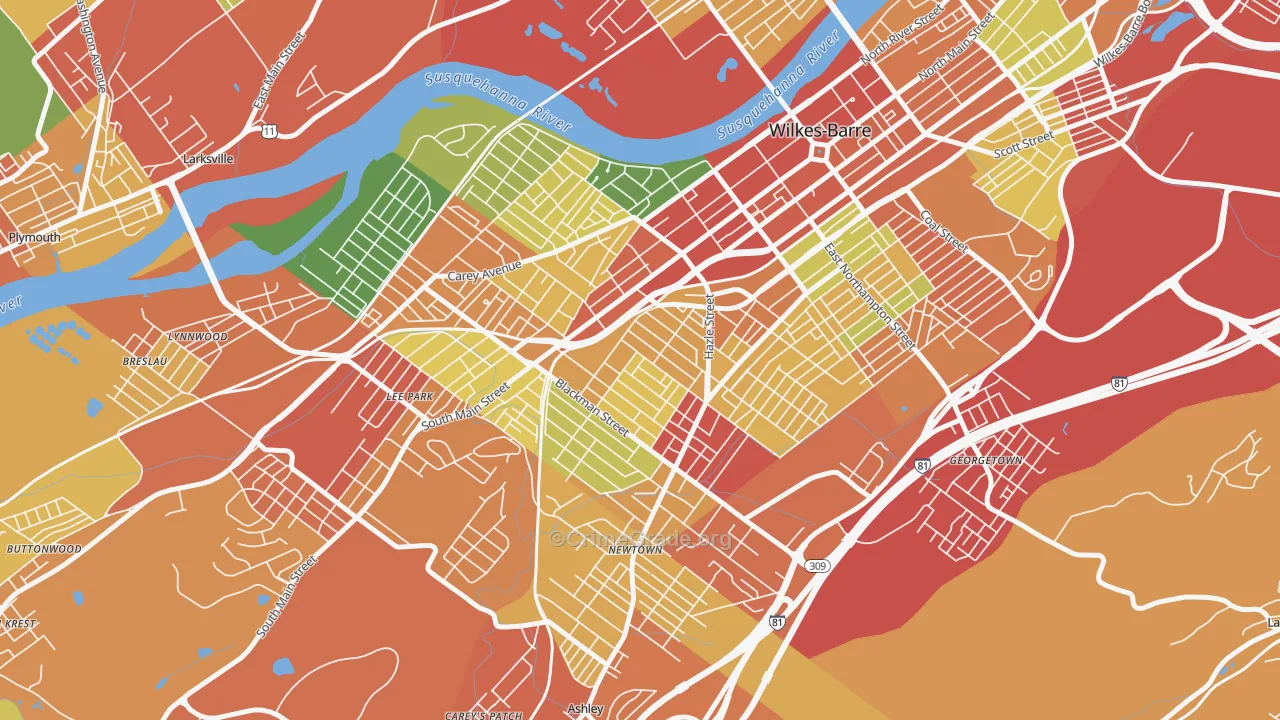 Rolling Mill Hill, Wilkes-Barre, PA Map of Theft Rates
