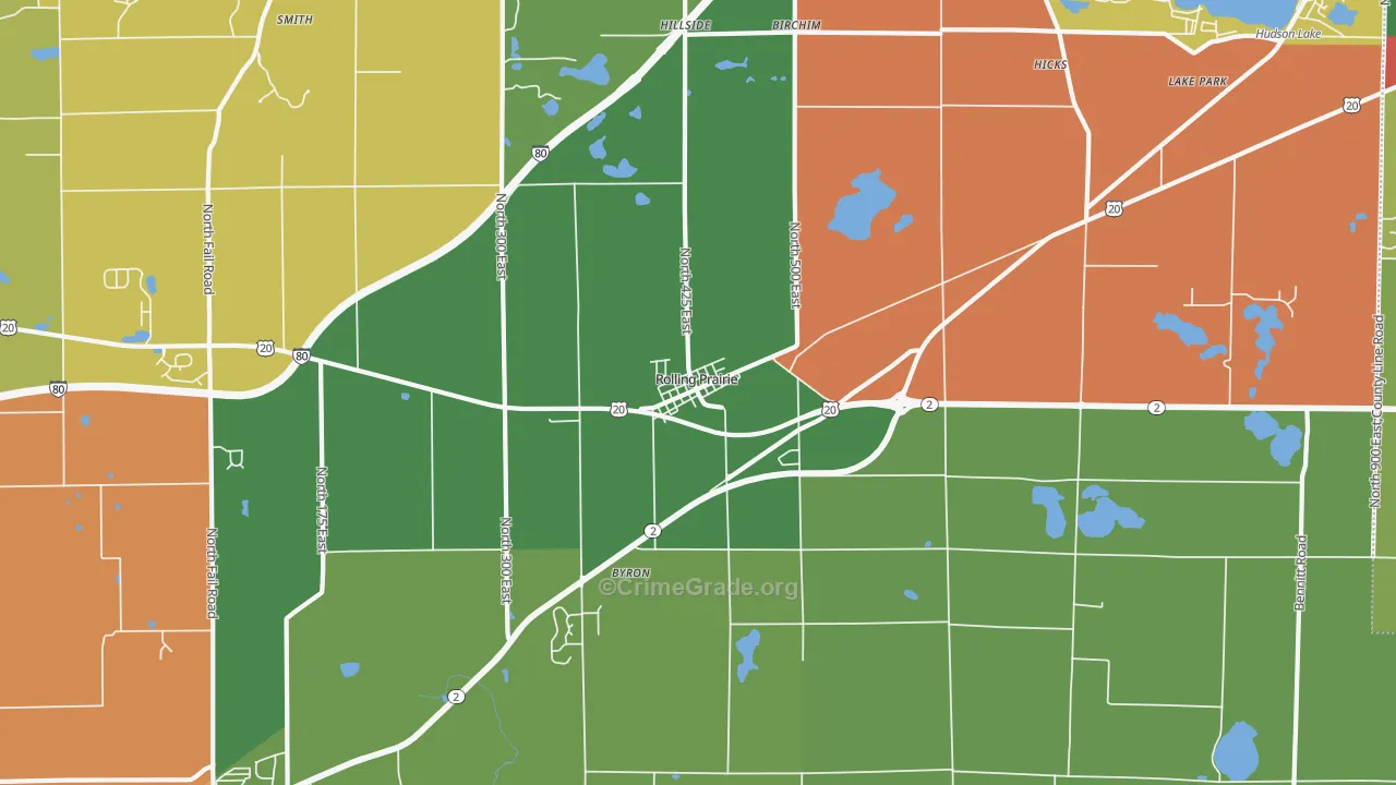 Rolling Prairie, IN Map of Theft Rates