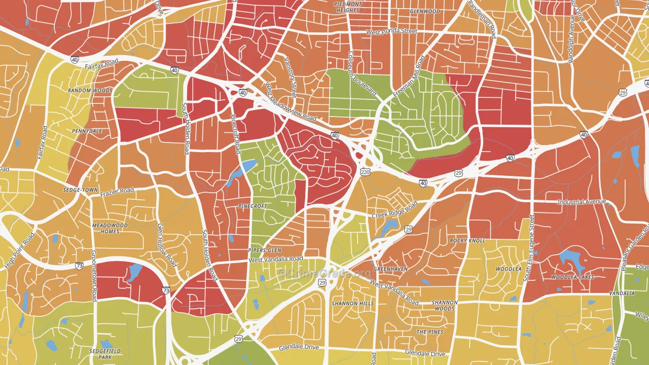 Rolling Roads, Greensboro, NC Map of Theft Rates