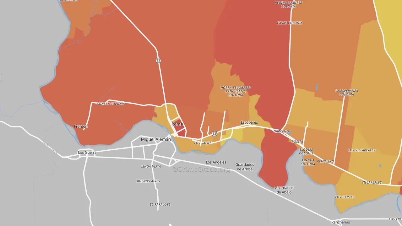Roma, TX Map of Theft Rates