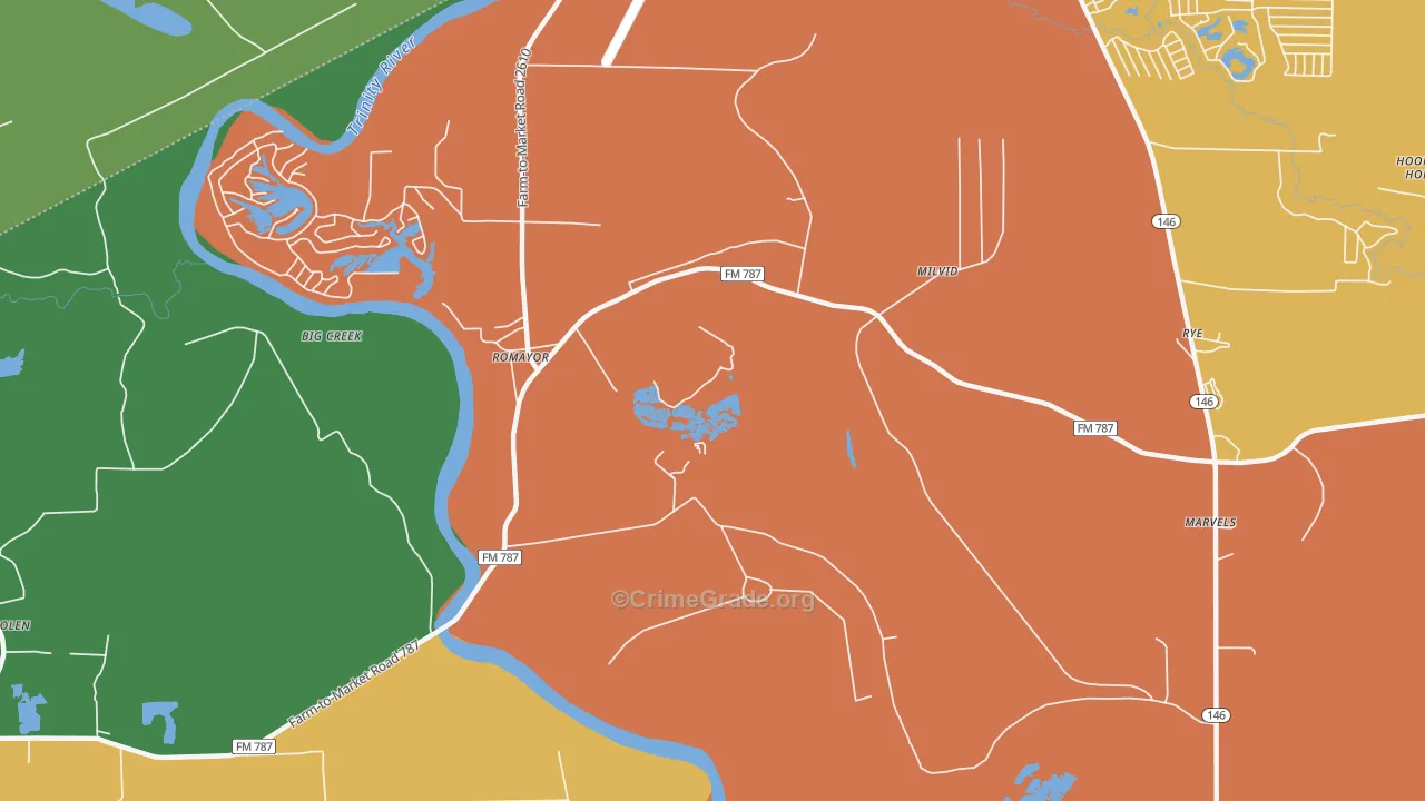 Romayor, TX Map of Theft Rates