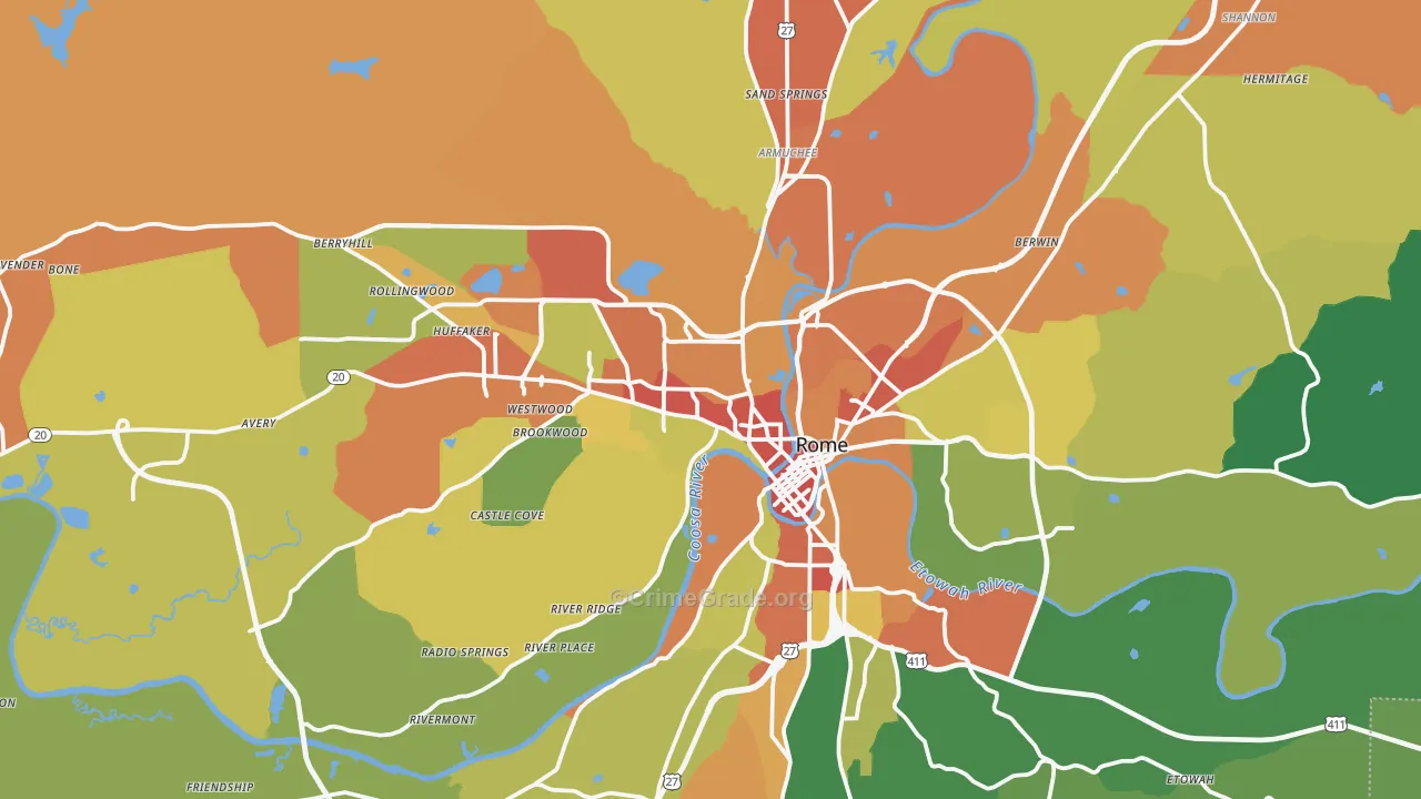 Rome, GA Map of Theft Rates