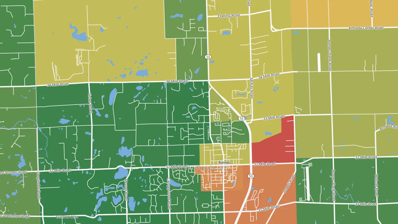 Romeo, MI Map of Theft Rates