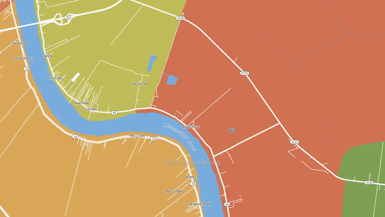 Romeville, LA Map of Theft Rates