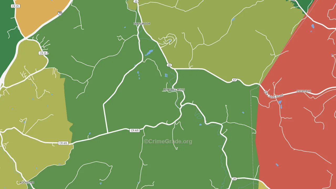 Romines Mills, WV Map of Theft Rates