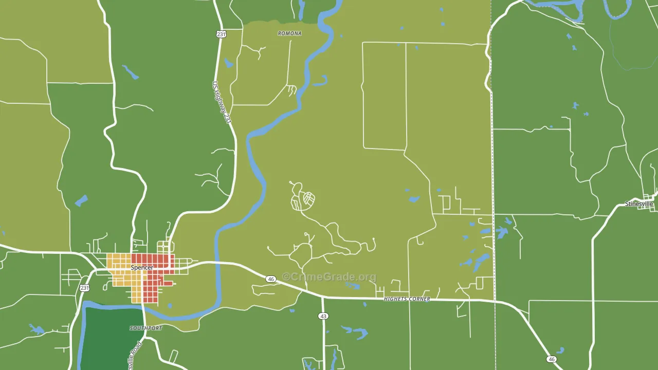 Romona, IN Map of Theft Rates