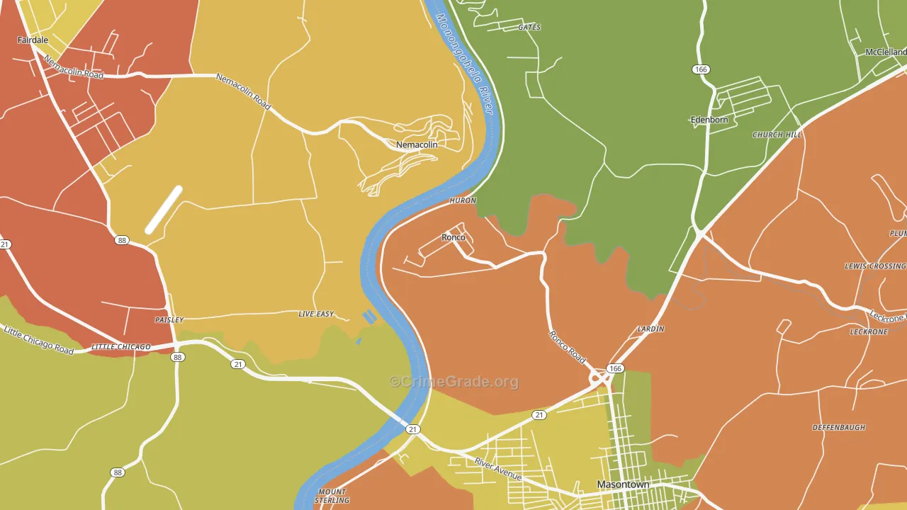 Ronco, PA Map of Theft Rates