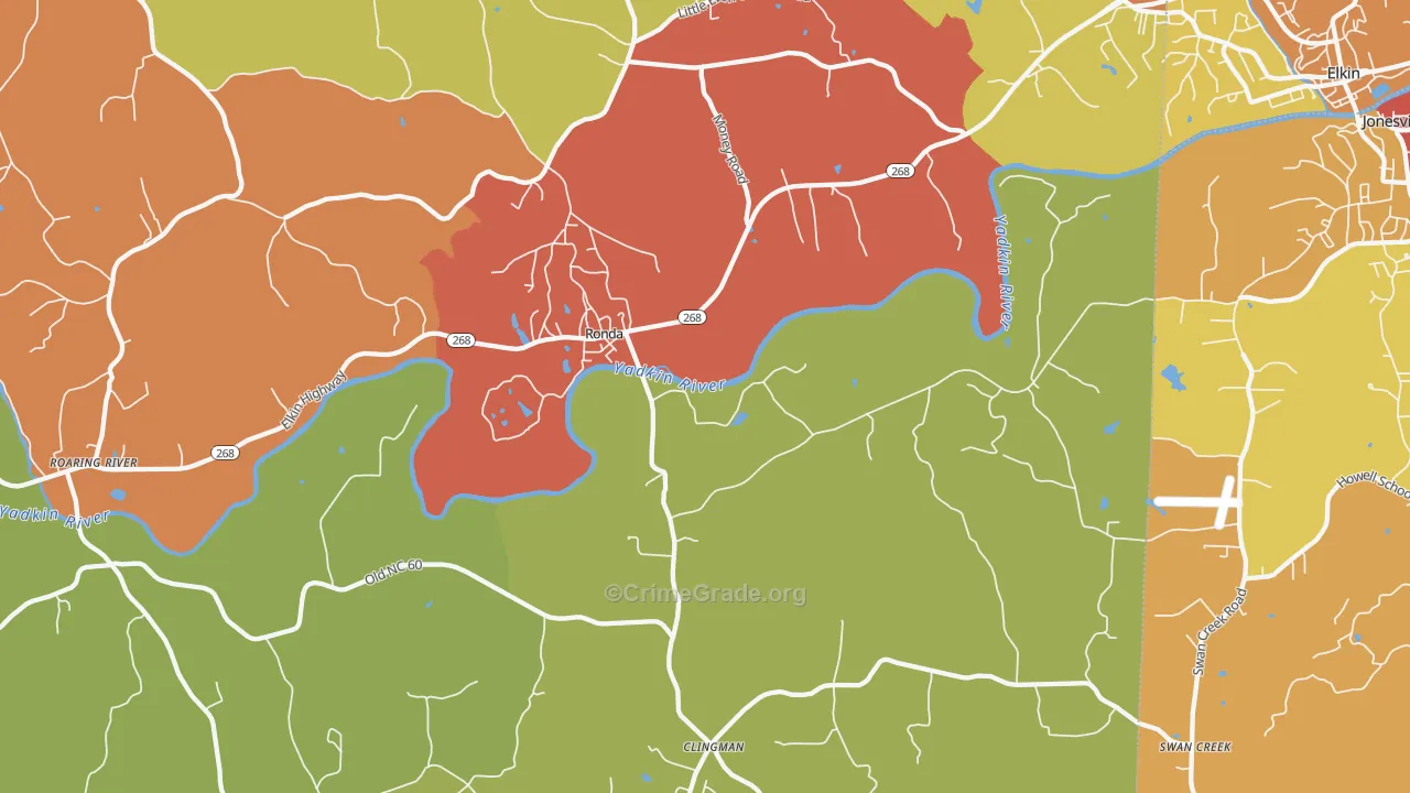 Ronda, NC Map of Theft Rates