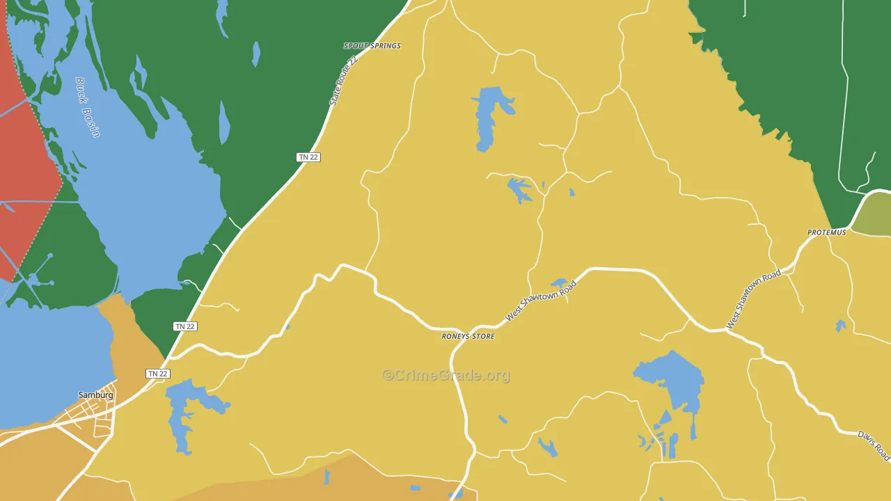 Roneys Store, TN Map of Theft Rates