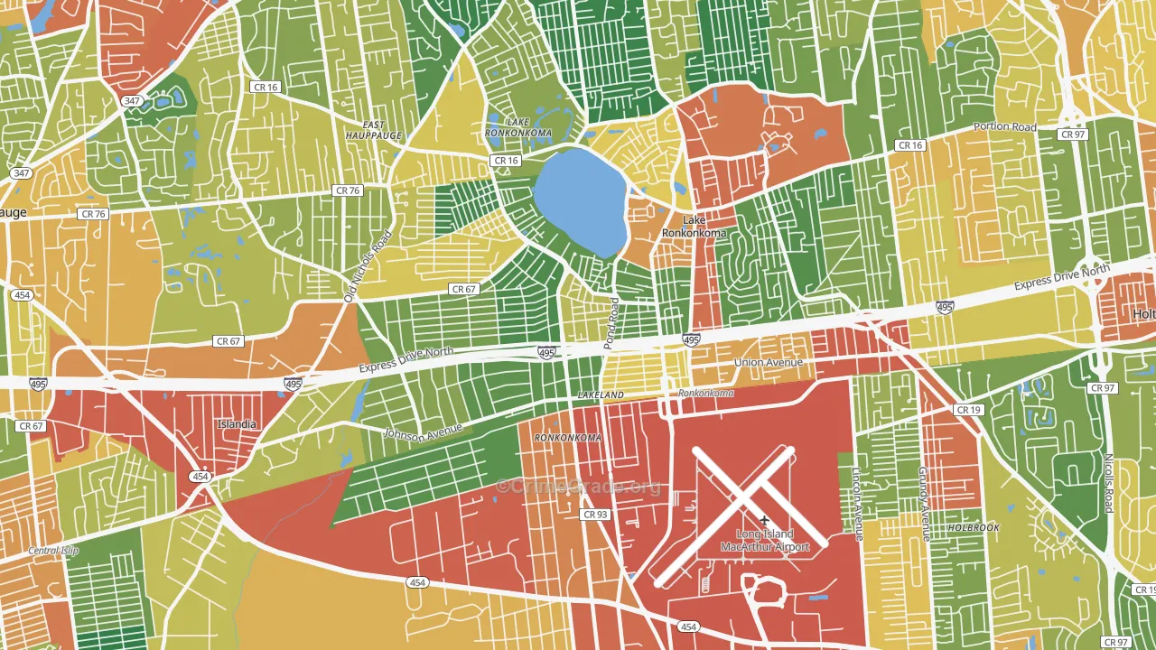Ronkonkoma, NY Map of Theft Rates