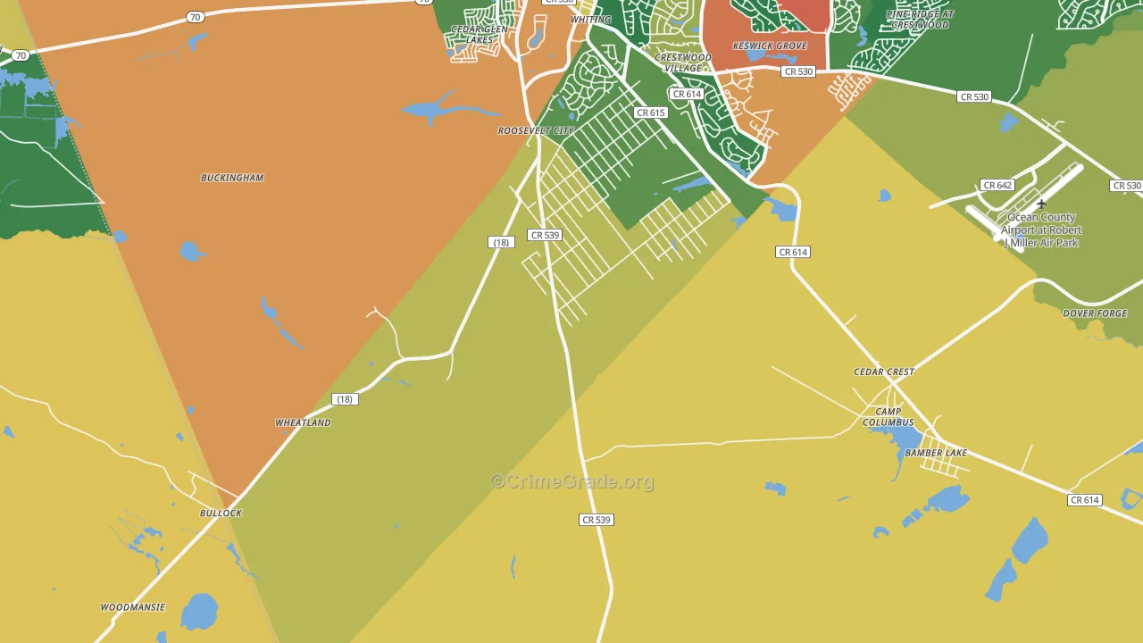 Roosevelt City, NJ Map of Theft Rates