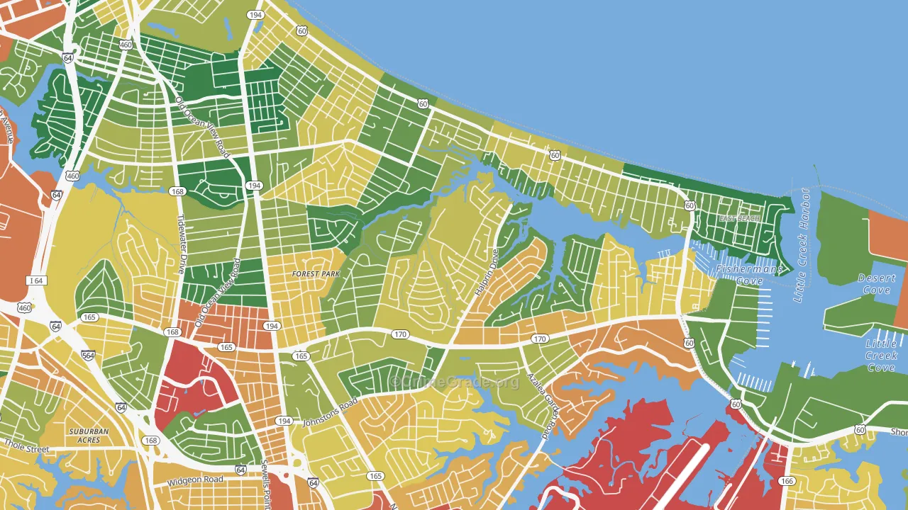 Roosevelt Gardens Area, Norfolk, VA Map of Theft Rates