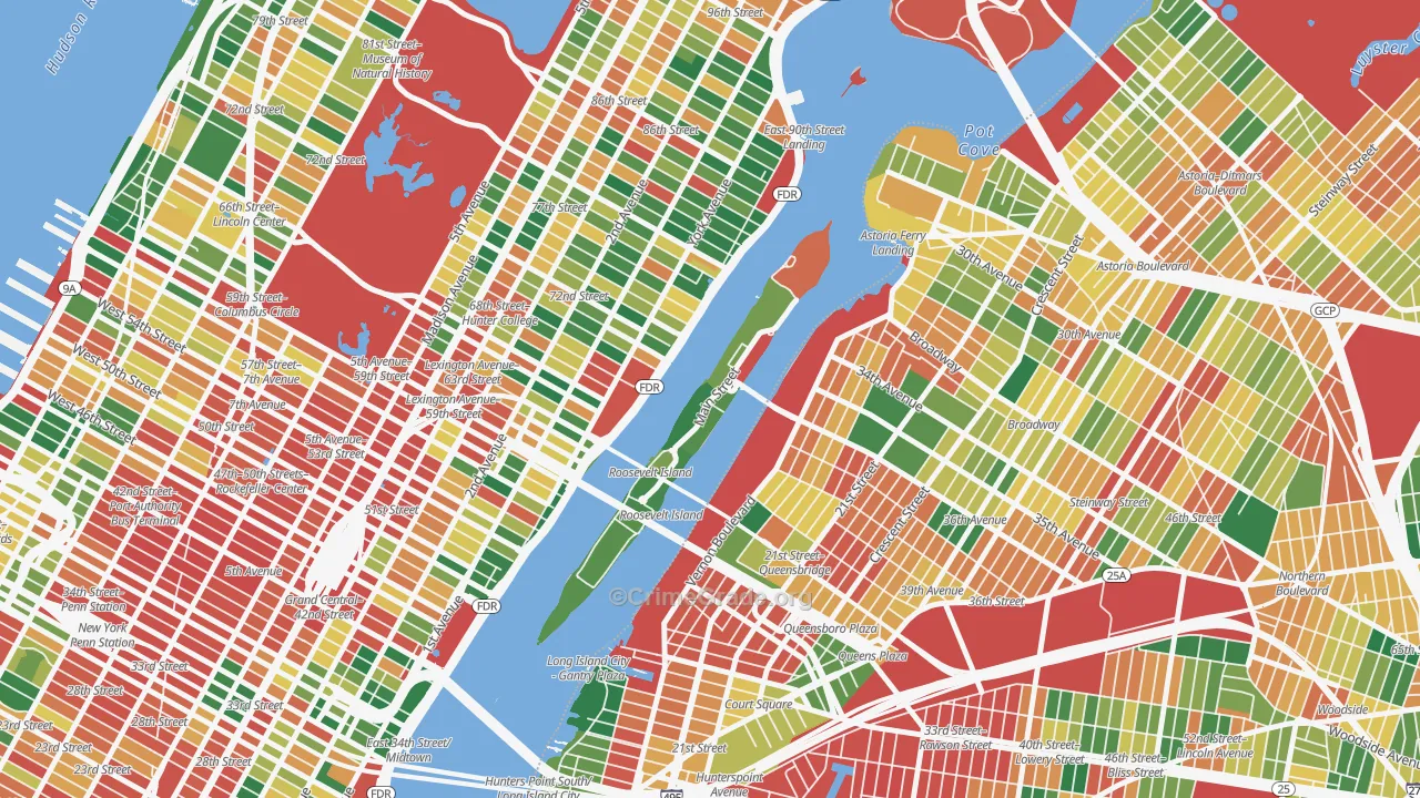 Roosevelt Island, Manhattan, NY Map of Theft Rates