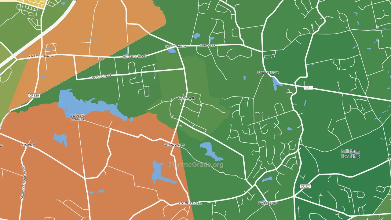 Roosevelt, NJ Map of Theft Rates