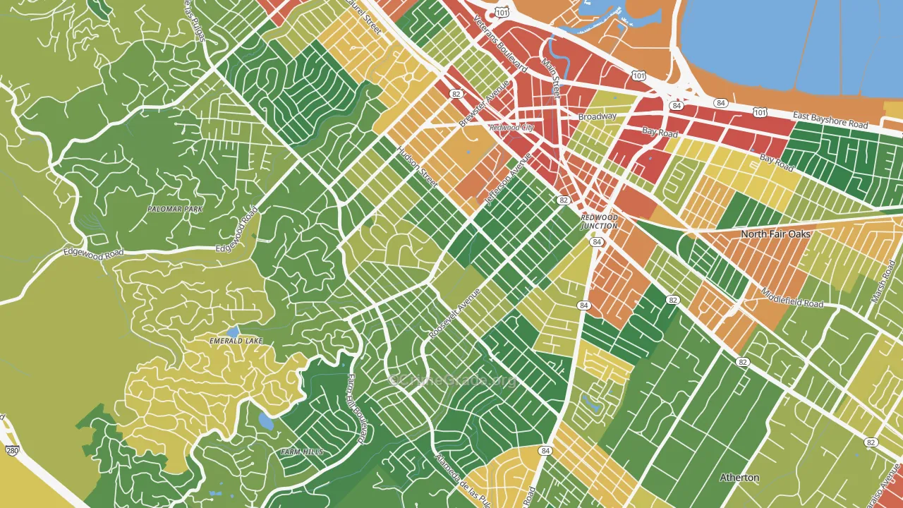 Roosevelt-San Francisco, Redwood City, CA Map of Theft Rates