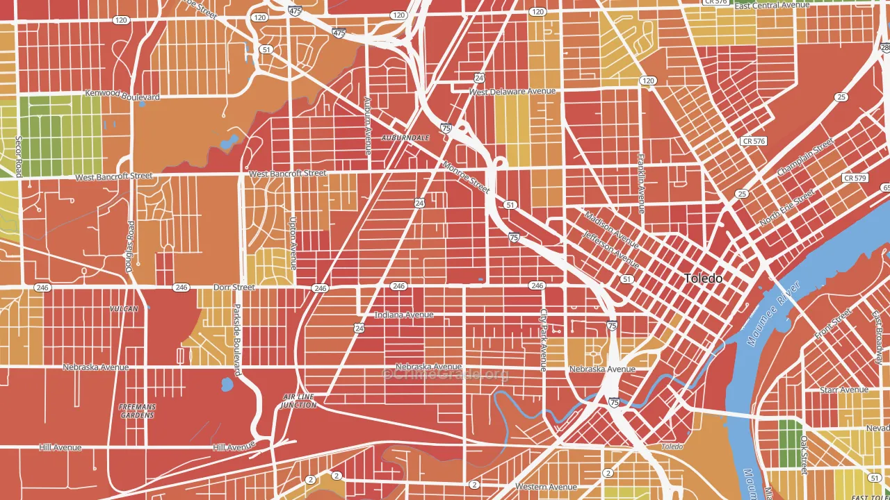 Roosevelt-Toledo, Toledo, OH Map of Theft Rates