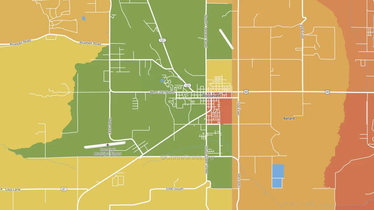 Roosevelt, UT Map of Theft Rates