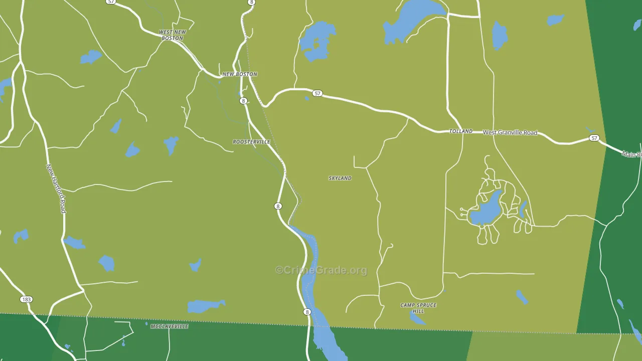 Roosterville, MA Map of Theft Rates