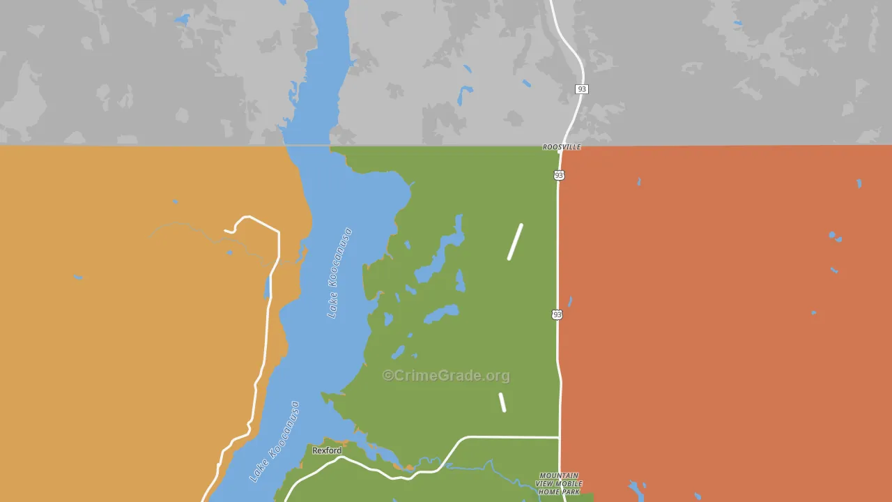 Roosville, MT Map of Theft Rates