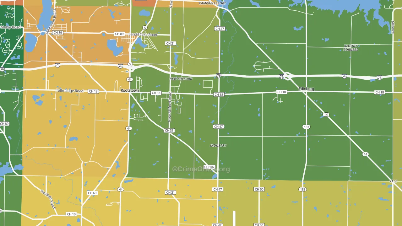 Rootstown, OH Map of Theft Rates