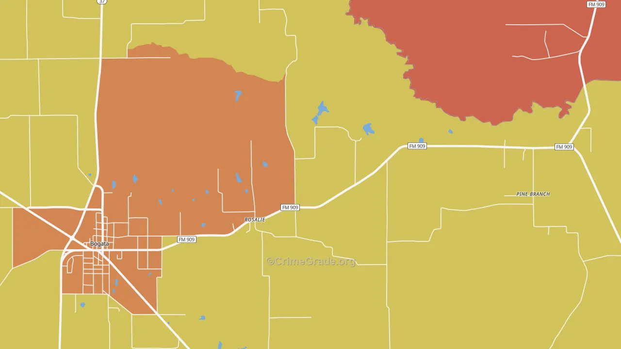 Rosalie, TX Map of Theft Rates