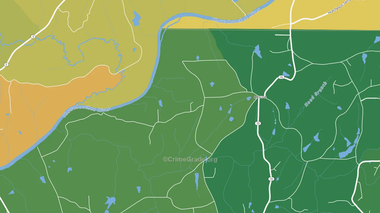 Roscoe, GA Map of Theft Rates