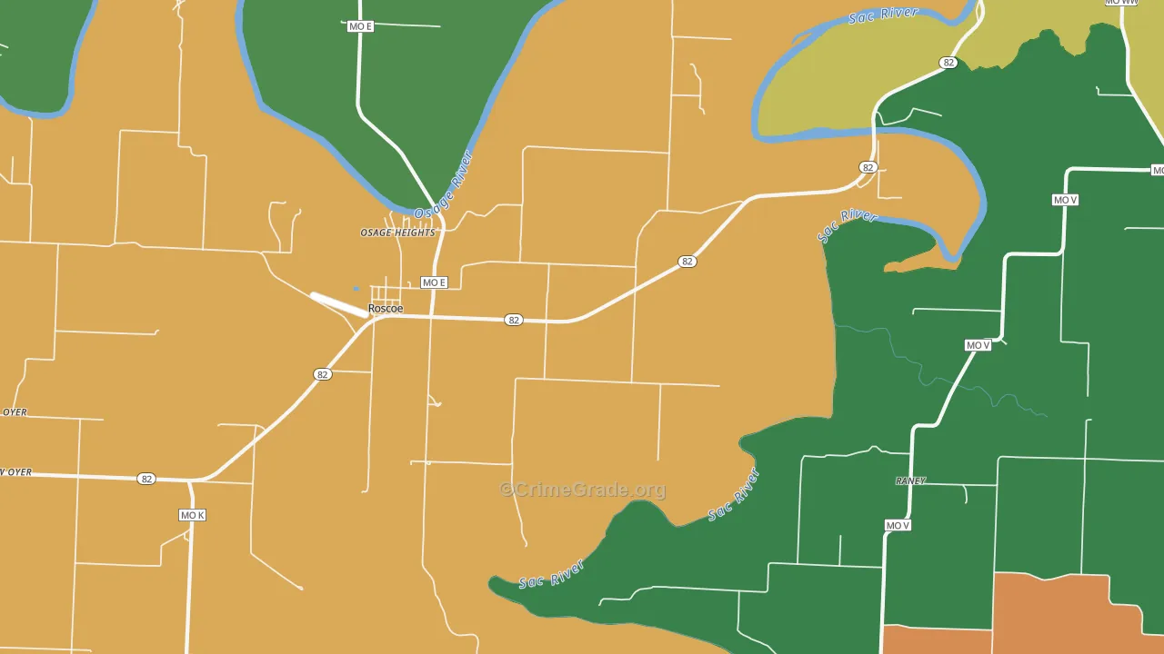 Roscoe, MO Map of Theft Rates
