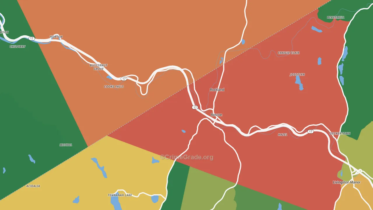 Roscoe, NY Map of Theft Rates
