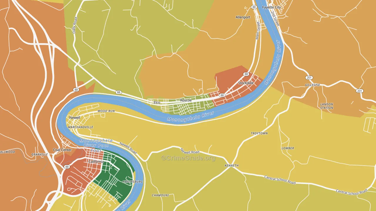 Roscoe, PA Map of Theft Rates